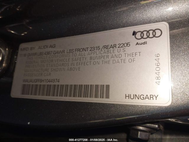 WAUAUGFF8H1044974 Audi A3 2.0t Premium