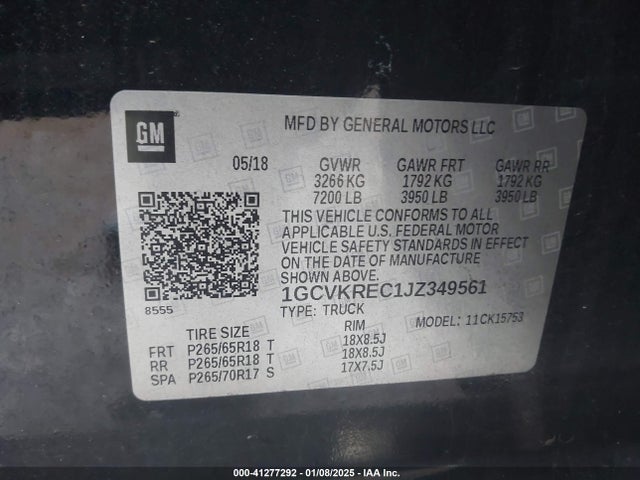 1GCVKREC1JZ349561 Chevrolet Silverado 1500 2lt