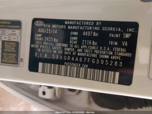 5XXGR4A67FG395283 KIA Optima Sxl Turbo