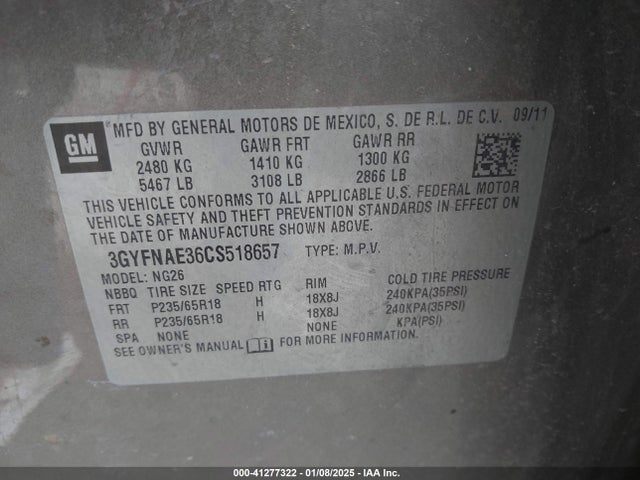 2012 CADILLAC SRX 3GYFNAE36CS518657 Photo 8
