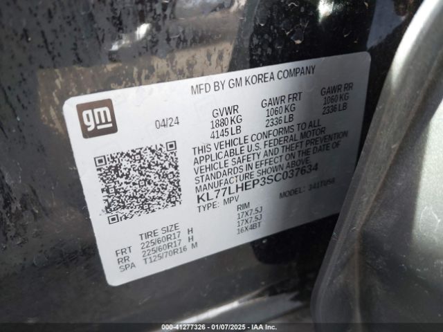 KL77LHEP3SC037634 Chevrolet Trax Fwd Lt