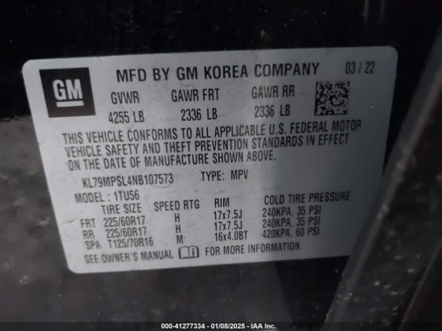 KL79MPSL4NB107573 Chevrolet Trailblazer Fwd Lt