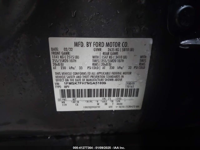 Ford Explorer Limited 2022 1FMSK7FH7NGA51899 Image 9