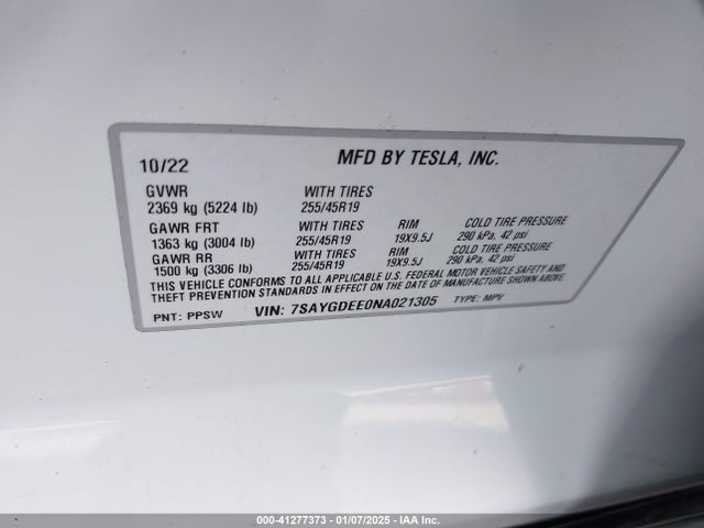 2022 TESLA MODEL Y 7SAYGDEE0NA021305 Photo 8