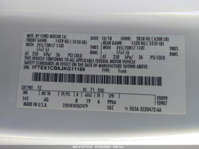 1FTEX1CB6JKG11189 Ford F-150 Xl