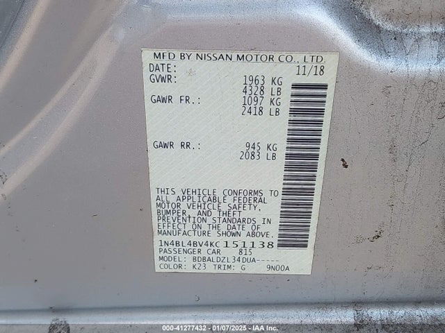 1N4BL4BV4KC151138 Nissan 2019