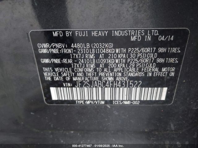 JF2SJABC4FH431522 Subaru Forester 2.5i