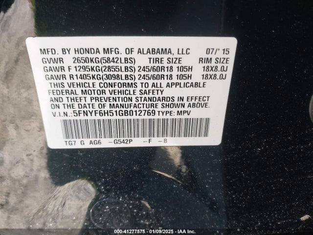 Honda Pilot Ex-l 2016 5FNYF6H51GB012769 Image 9