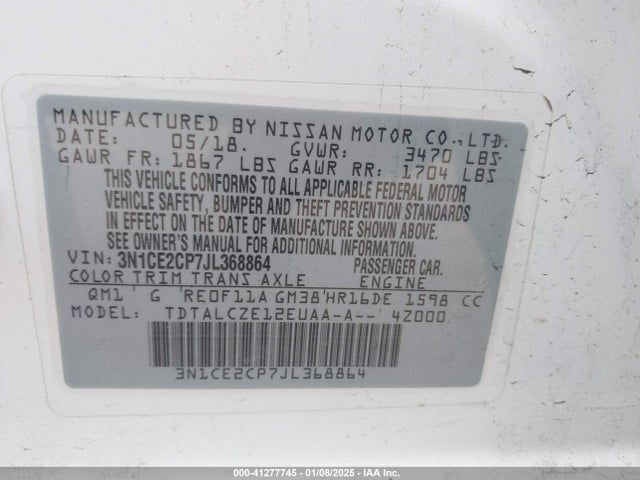 3N1CE2CP7JL368864 Nissan Versa Note S