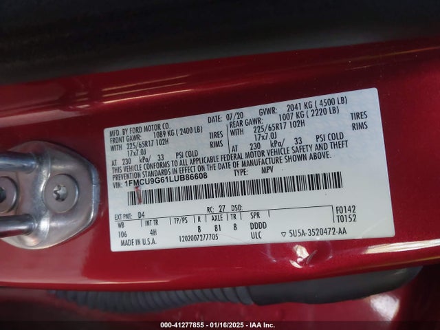 Ford ESCAPE SE 2020 1FMCU9G61LUB86608 Image 9