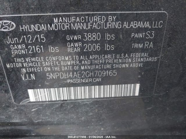 5NPDH4AE2GH709165 Hyundai ELANTRA SE