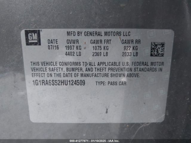 1G1RA6S52HU124509 Chevrolet VOLT LT