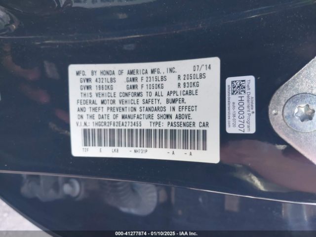 1HGCR2F82EA273455 Honda Accord Ex-l