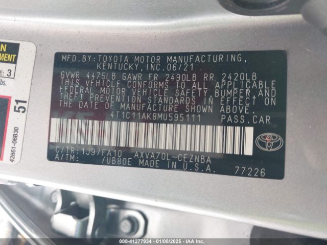 4T1C11AK8MU595111 Toyota CAMRY LE
