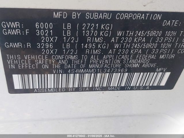 4S4WMAMD1L3473969 Subaru Ascent Limited