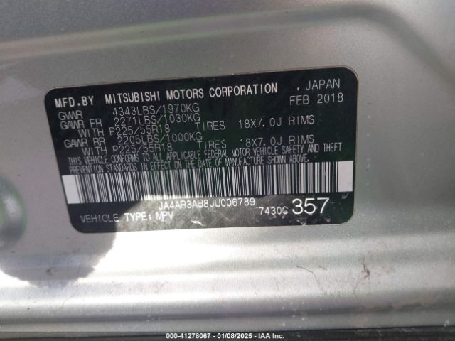 2018 MITSUBISHI OUTLANDER SPORT JA4AR3AU8JU006789 Photo 8