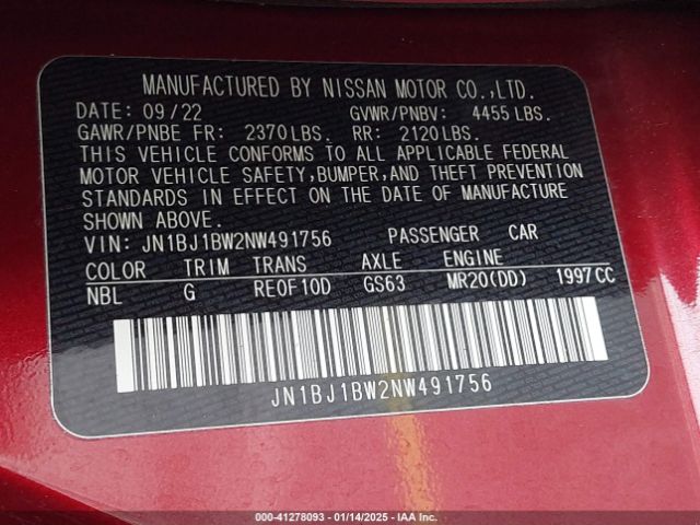 JN1BJ1BW2NW491756 Nissan Rogue Sport Sv Awd Xtronic Cvt