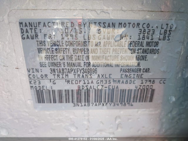 Nissan SENTRA S 2015 3N1AB7APXFY349896 Image 9