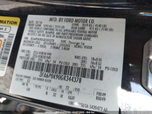 3FA6P0K90GR344378 Ford Fusion Titanium