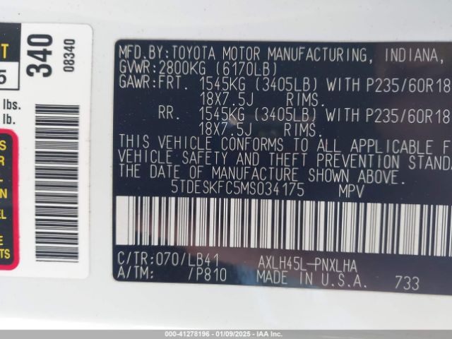 5TDESKFC5MS034175 Toyota Sienna Platinum