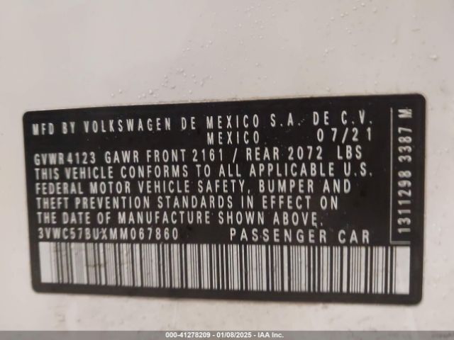 3VWC57BUXMM067860 Volkswagen Jetta 1.4t R-line/1.4t S/1.4t Se