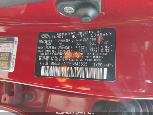 KM8JU3AG9EU846595 Hyundai TUCSON SE