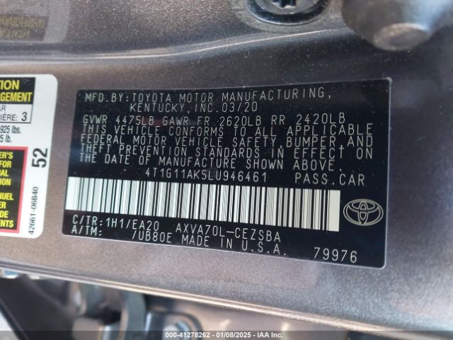 4T1G11AK5LU946461 Toyota CAMRY SE