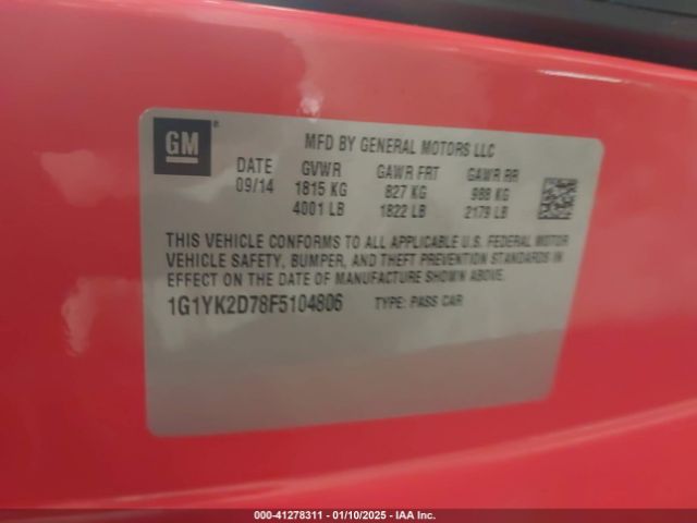1G1YK2D78F5104806 Chevrolet Corvette Stingray Z51