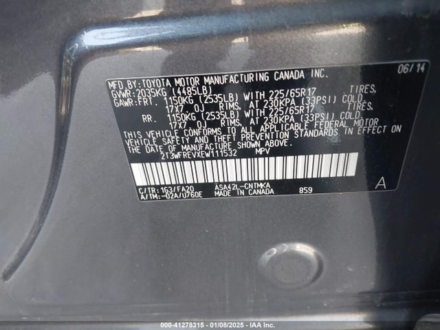 Toyota Rav4 Xle 2014 2T3WFREVXEW111532 Image 9