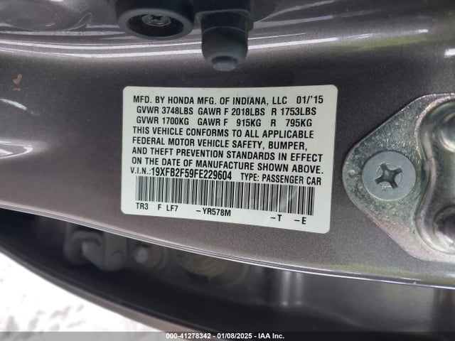 Honda Civic Lx 2015 19XFB2F59FE229604 Image 9