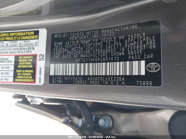 Toyota CAMRY SE 2024 4T1G11AK6RU861413 Image 9