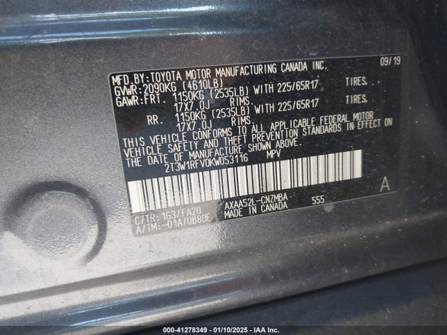 Toyota Rav4 Xle 2019 2T3W1RFV0KW053116 Image 9