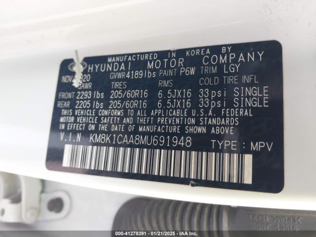 KM8K1CAA8MU691948 Hyundai Kona Se