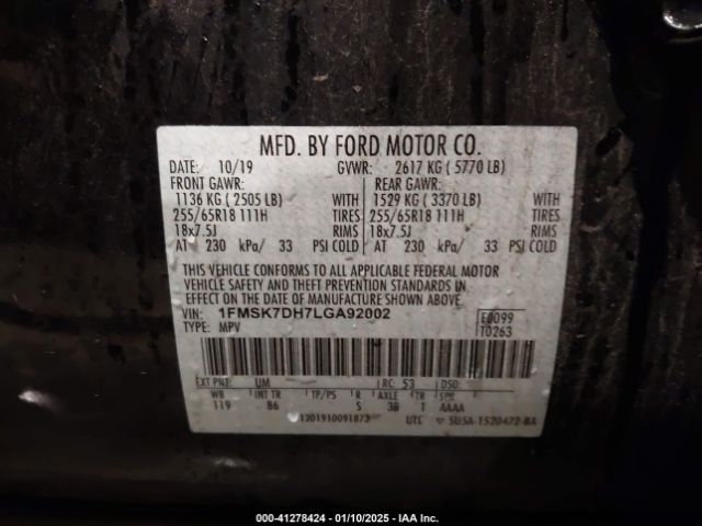 2020 FORD EXPLORER 1FMSK7DH7LGA92002 Photo 8