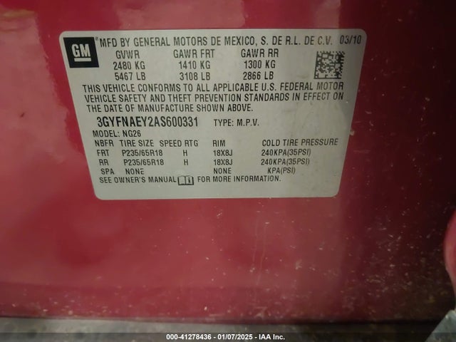2010 CADILLAC SRX 3GYFNAEY2AS600331 Photo 8
