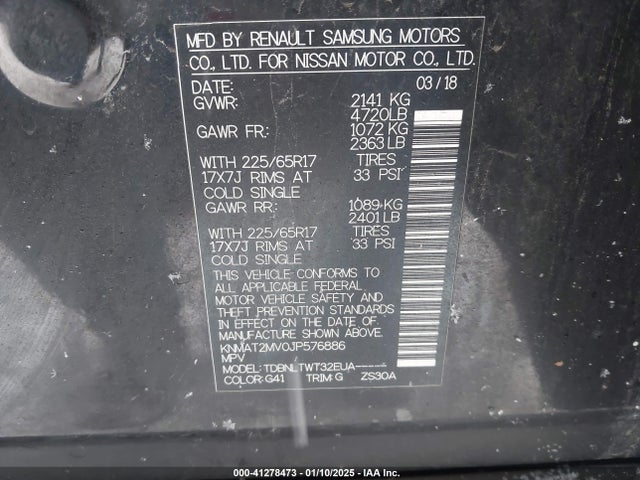 KNMAT2MV0JP576886 Nissan ROGUE SV