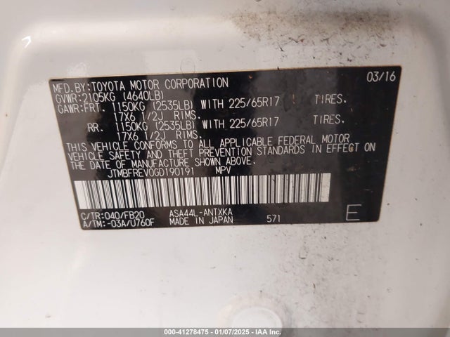 Toyota RAV4 LE 2016 JTMBFREV0GD190191 Image 9