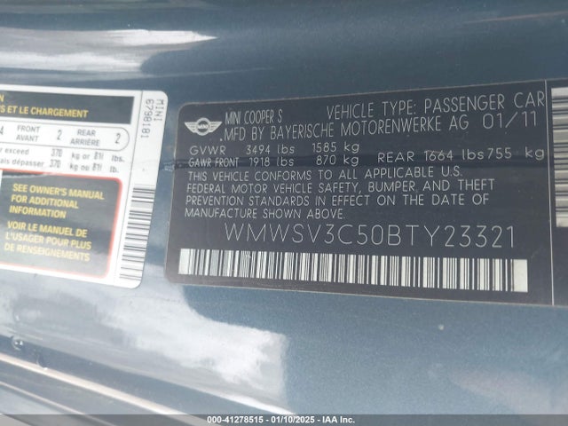 2011 MINI COOPER S WMWSV3C50BTY23321 Photo 8