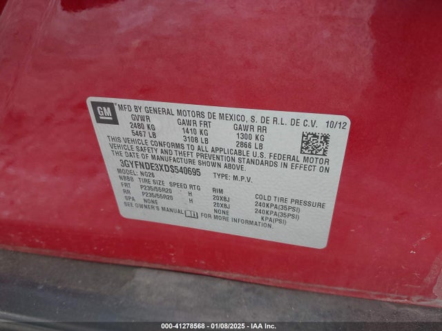 2013 CADILLAC SRX 3GYFNDE3XDS540695 Photo 8