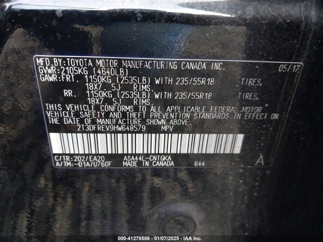 Toyota Rav4 Limited 2017 2T3DFREV9HW648579 Image 9
