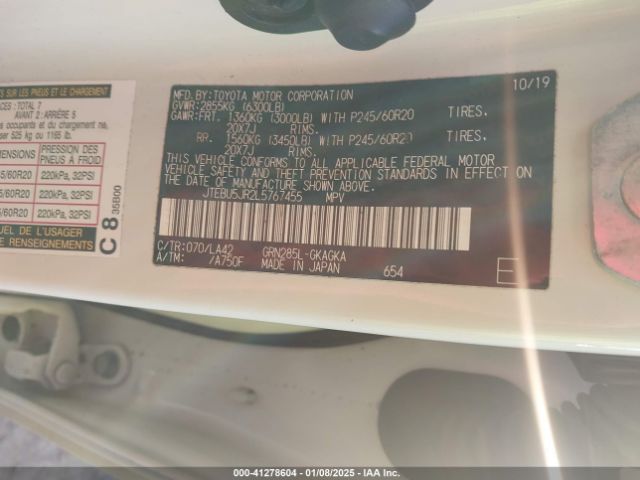 JTEBU5JR2L5767455 Toyota 4runner Limited