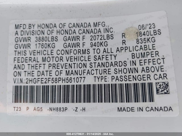 Honda Civic Sport 2023 2HGFE2F58PH561077 Image 9