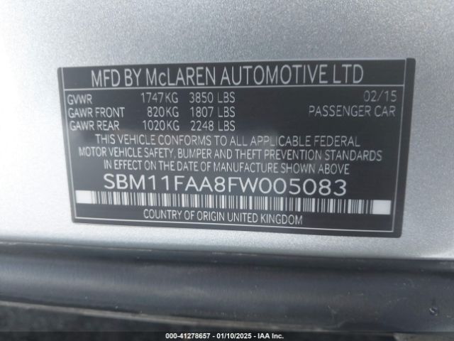 2015 MCLAREN 650S SBM11FAA8FW005083 Photo 8