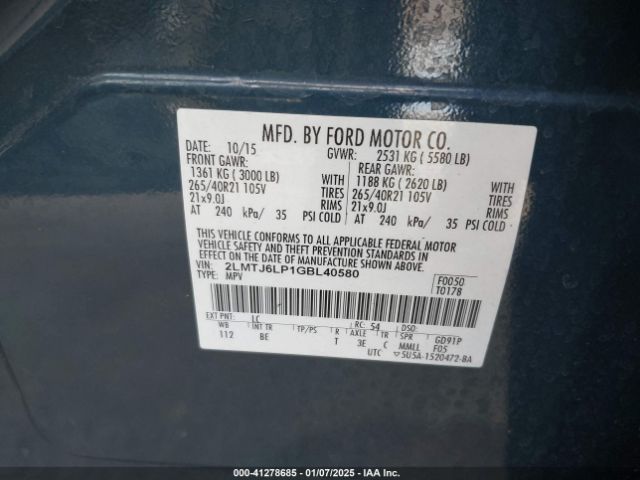 2LMTJ6LP1GBL40580 Lincoln Mkx Reserve