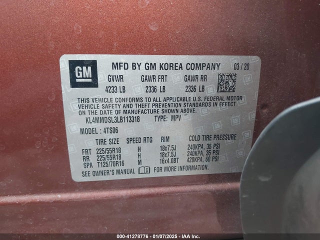 KL4MMDSL3LB113318 Buick Encore Gx Fwd Select