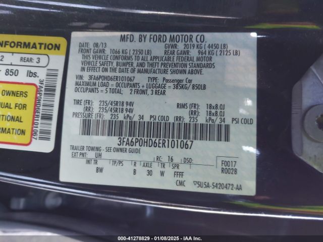 3FA6P0HD6ER101067 Ford FUSION SE