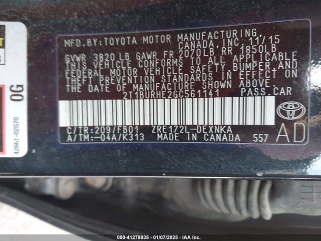 Toyota COROLLA LE 2016 2T1BURHE2GC561141 Image 9