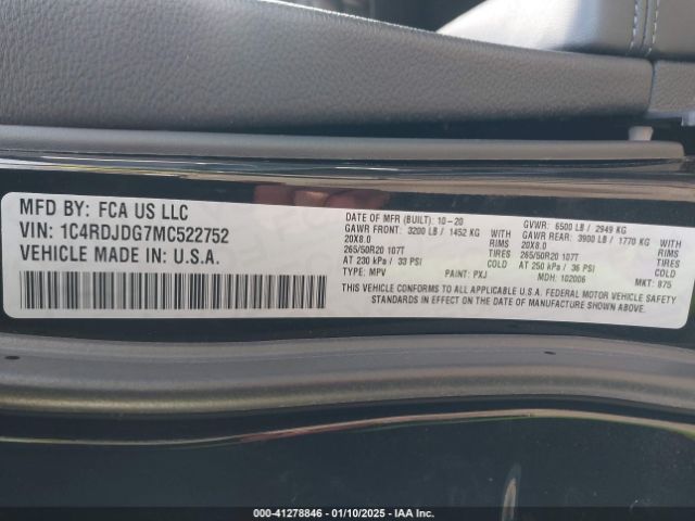 1C4RDJDG7MC522752 Dodge Durango Gt Plus Awd