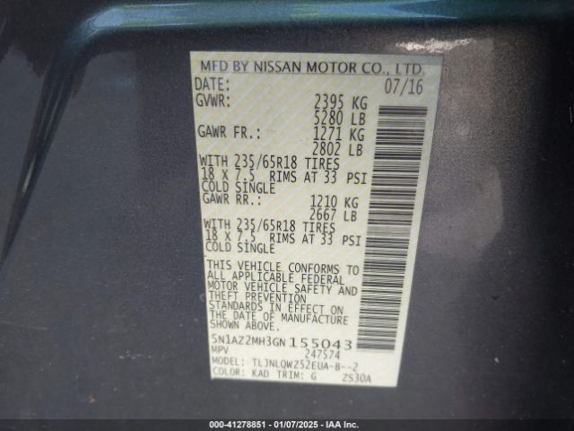 5N1AZ2MH3GN155043 Nissan MURANO SV