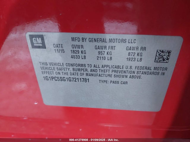 1G1PC5SG1G7211781 Chevrolet Cruze Limited Ls Auto